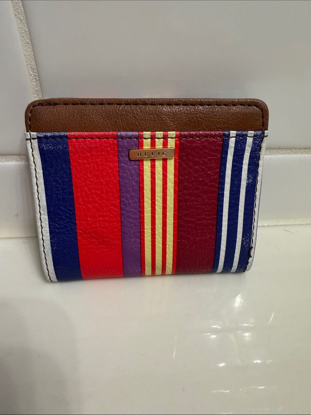 Relic by Fossil Multicolor Striped Card Holder - Red, Blue, Purple, Brown, White